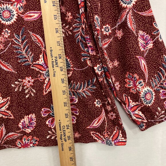 Old Navy size XL Burgundy Floral Boho Festival Cotton Stretch Blouse - Picture 4 of 9
